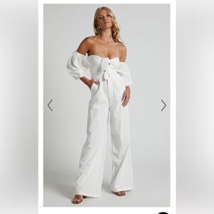 Showpo White Off-Shoulder Wide Leg Jumpsuit